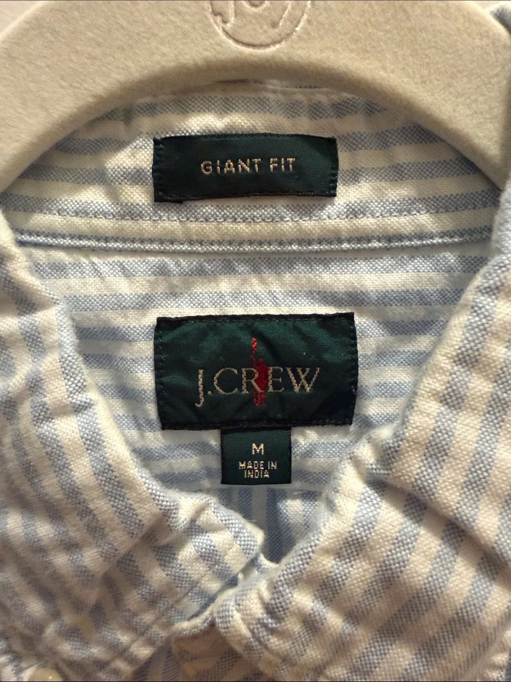 J. Crew Men’s Light Blue and White Giant Fit Oxford Shirt